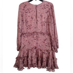 Bardot Mauve Floral Ruffle Dress Keyhole Neck Size 10 Large